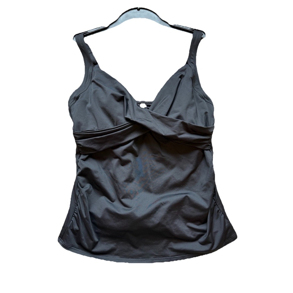 Lands End 14 swim Tankini Top Wrap Black Solid Twist Front UPF50